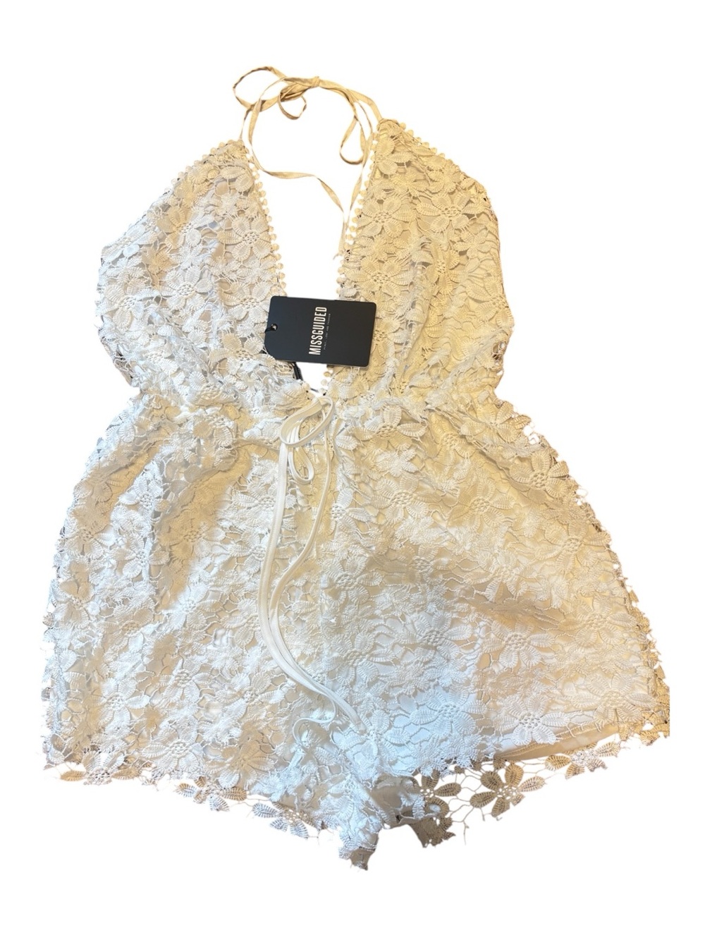 Missguided White Floral Lace Halter Romper Size 12